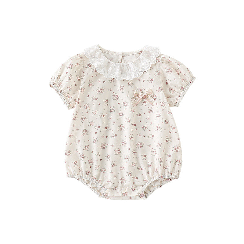 Baby Girl Floral Print Romper, Baby Girl Triangular Crawling Suit