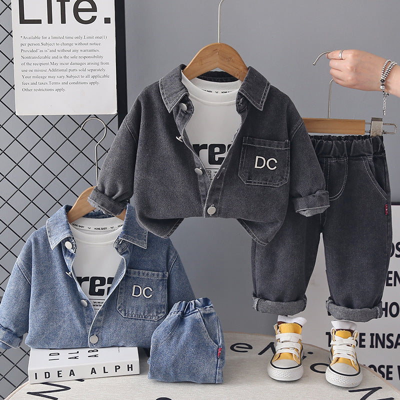 Spring and Autumn Clothing Baby Children's Coat Baby Cowboy Long Sleeve Three Piece Set