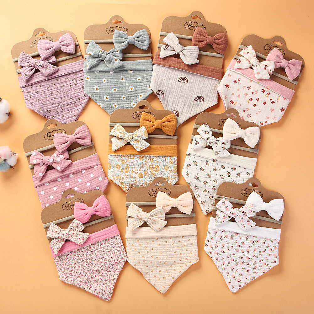 Baby Girl Bib & Headband Set - Solid Colors with Lace Trim