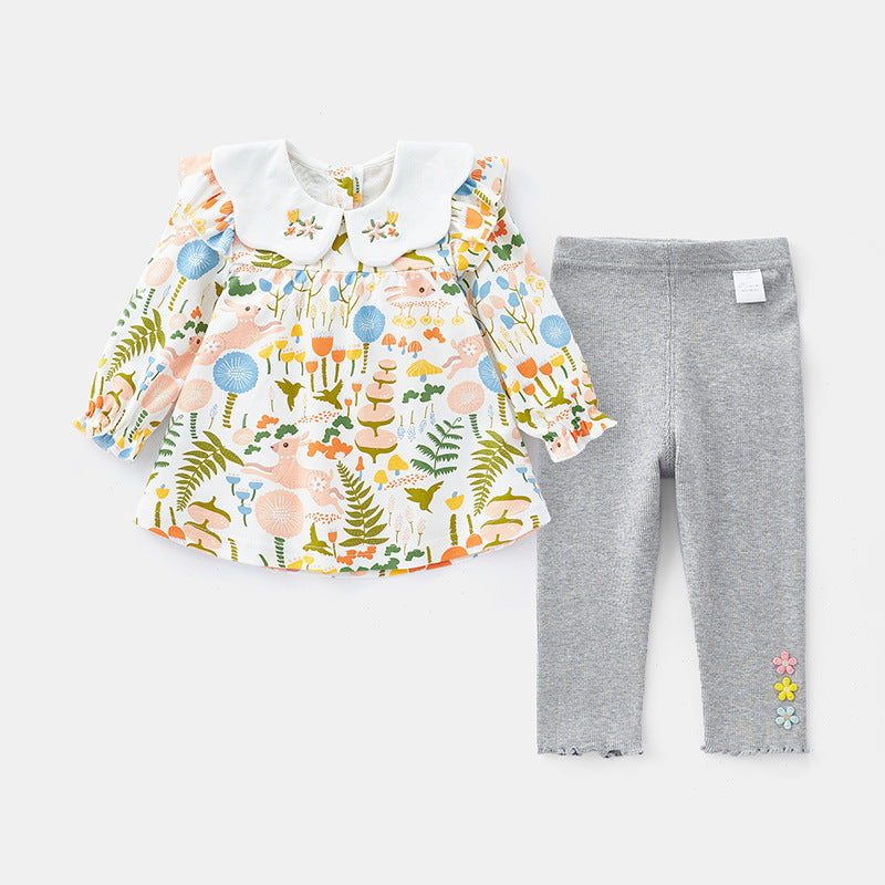 Baby Long Sleeve Outfit Spring Girls' Baby Two-Piece Floral Spring Kids Knit