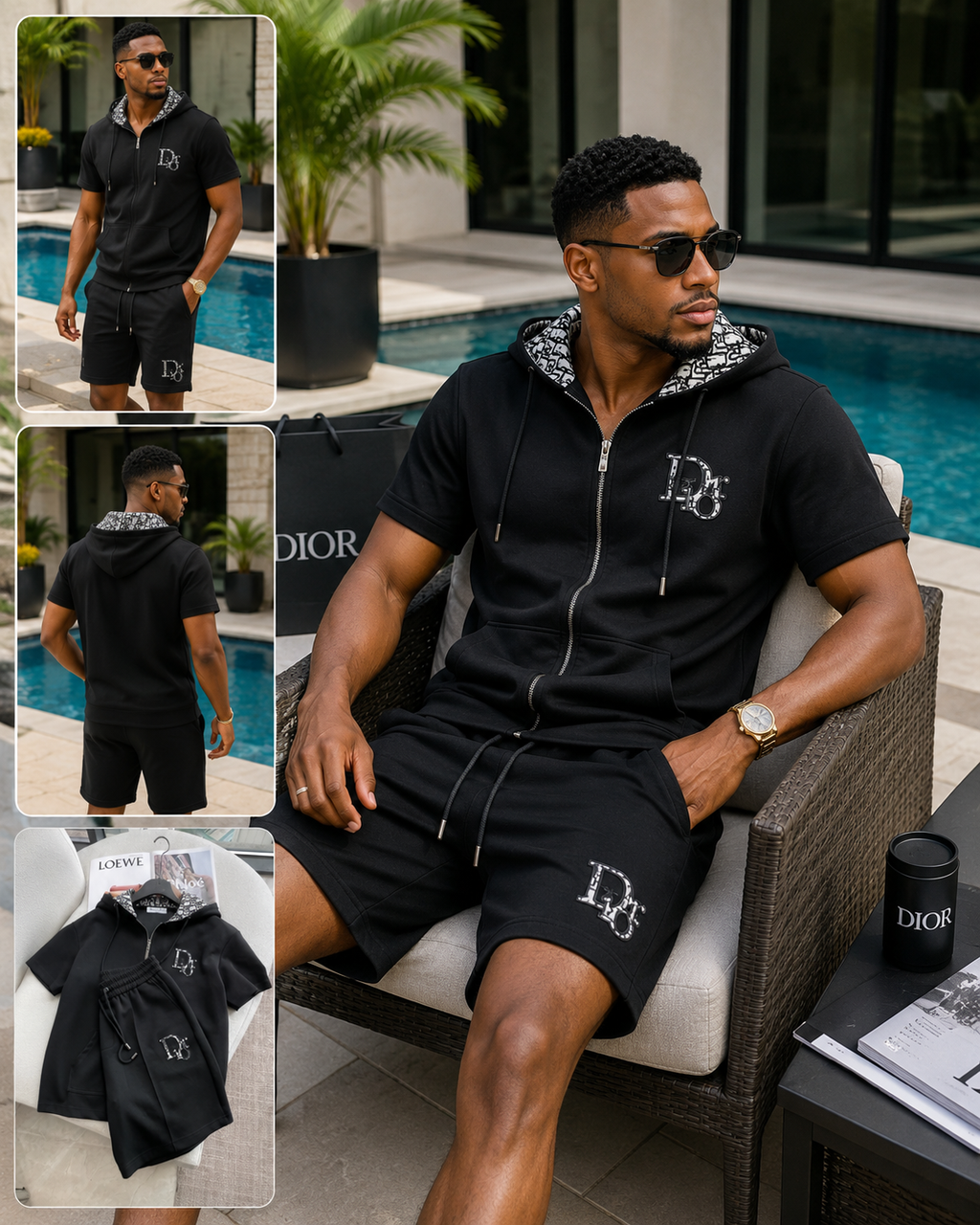 Wholesale Men’s Luxury-Inspired 2-Piece Hooded Zip-Up Shirt & Shorts Set – Pack of 24 Mixed Colors & Mixed Sizes – $12 Each