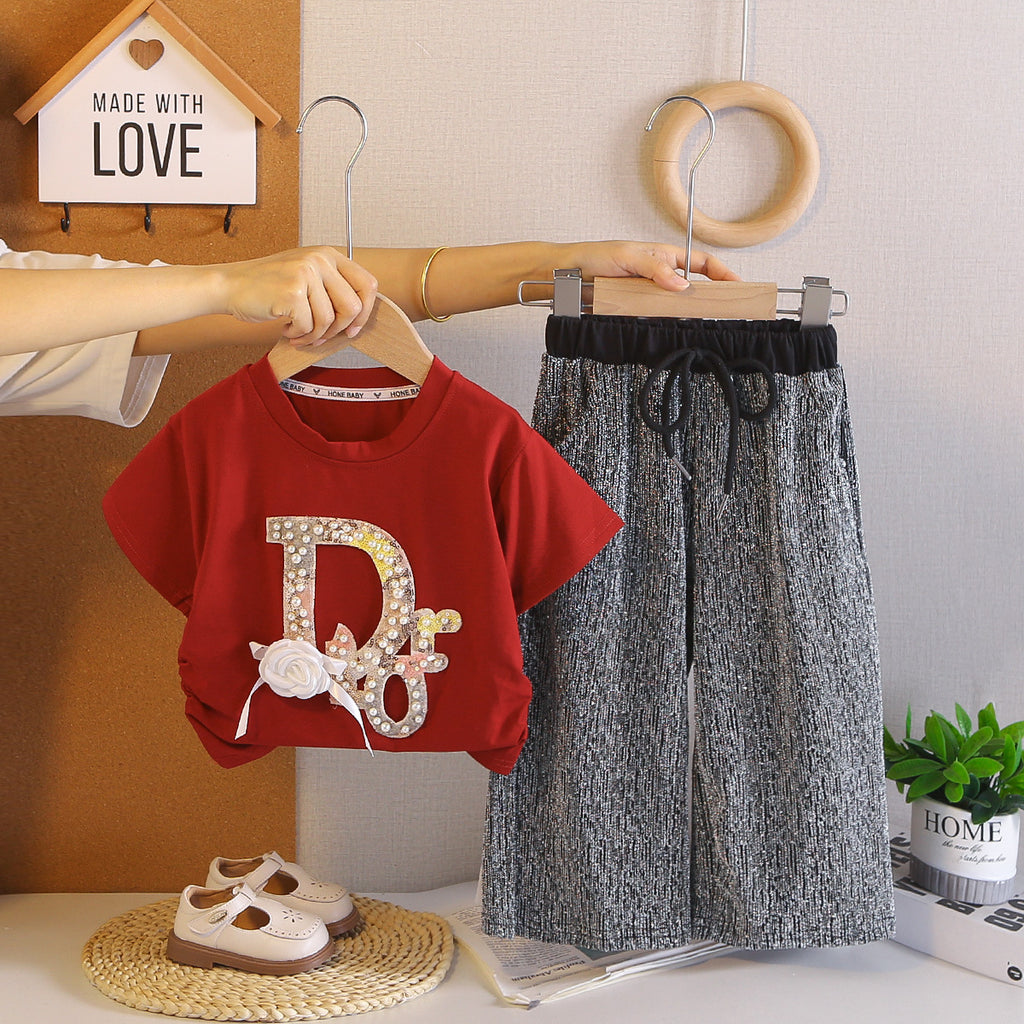 Letter short sleeved two-piece baby clothes