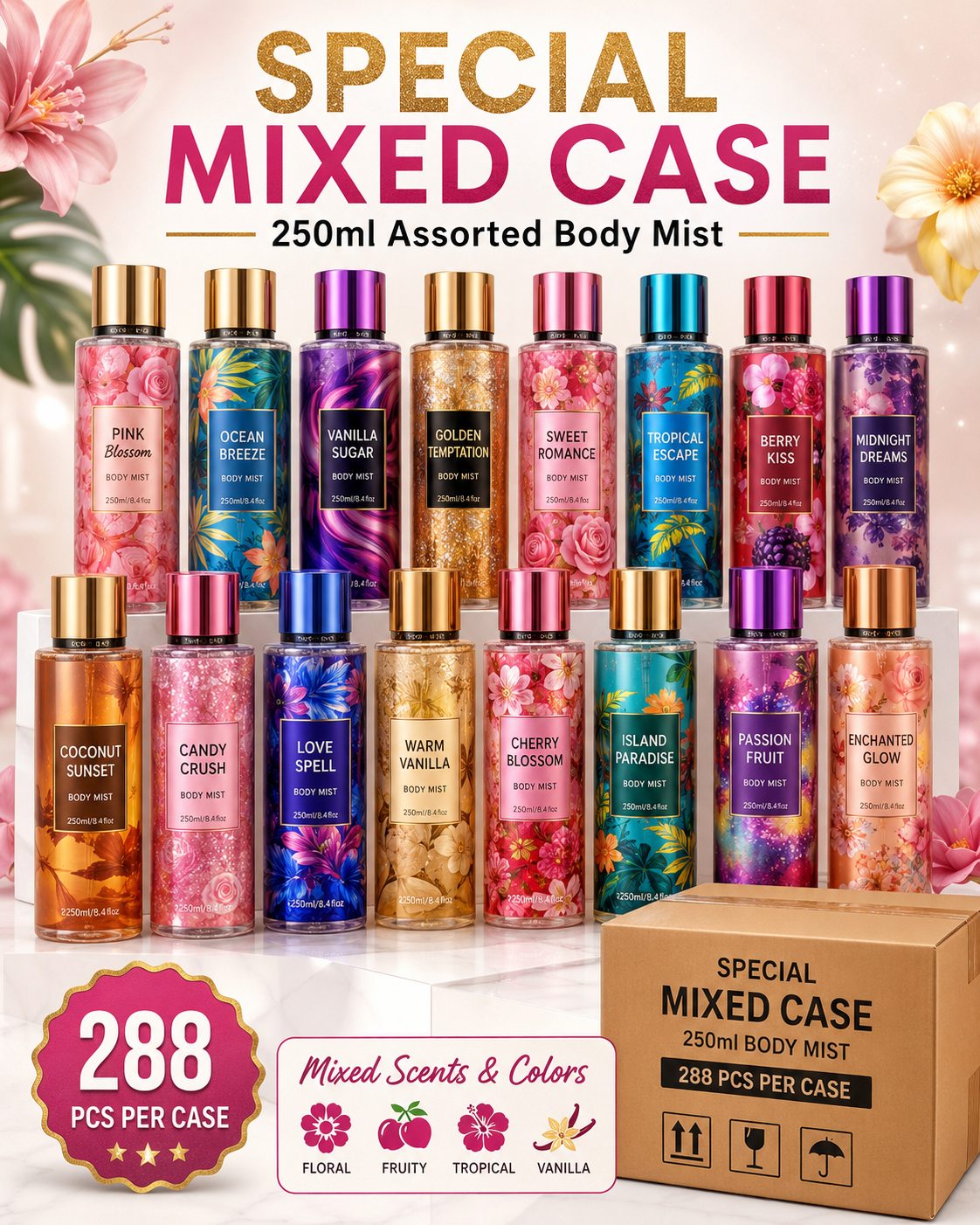 Body & Bath Spray Perfumes — Bulk Wholesale (288 pcs/box)