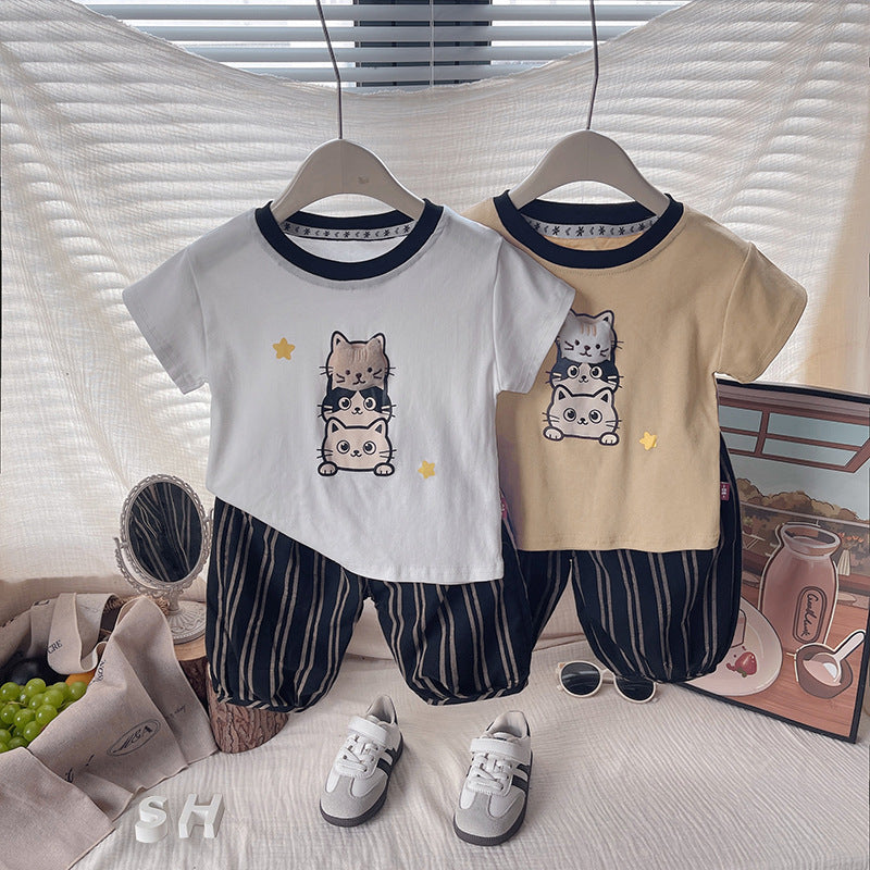 Baby cartoon short sleeved shorts two-piece set for baby children's clothing