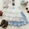 Chic Polka Dot Cake Top with Ruffle Shorts Set for Girls Summer Casual Two-Piece Outfit