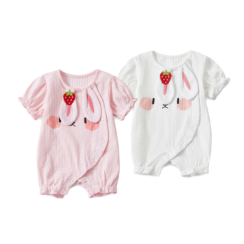 Cute Baby Cotton Onesie for Girls, Full Cotton Romper, Short Sleeve Summer Lightweight Outfit, Newborn Baby Bodysuit