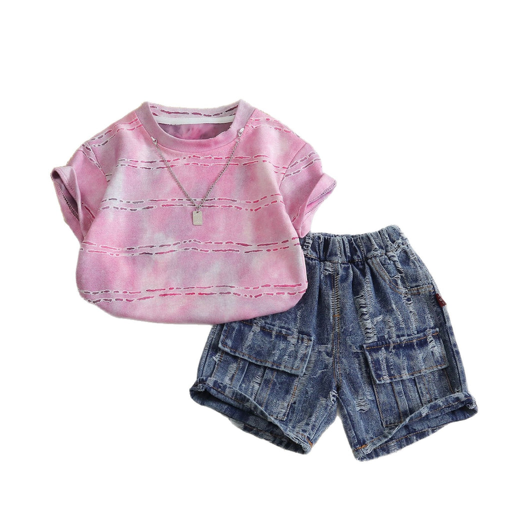 Baby tie dye baby casual short sleeved shorts two-piece set