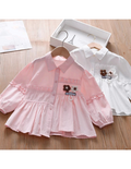 Girls 3D Flower Ruffle Peplum Blouse - Mixed Pink & White