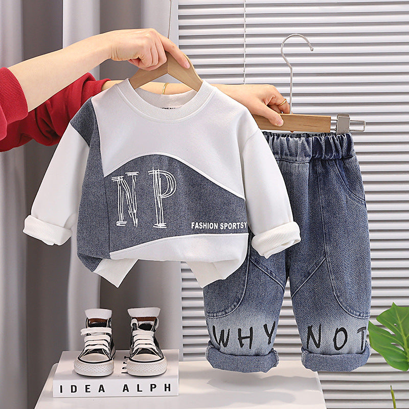 Boys’ Lifestyle “WHY NOT” 2-Piece Sweatshirt & Denim Pants Set. Set price $15 MOQ 24 per color .