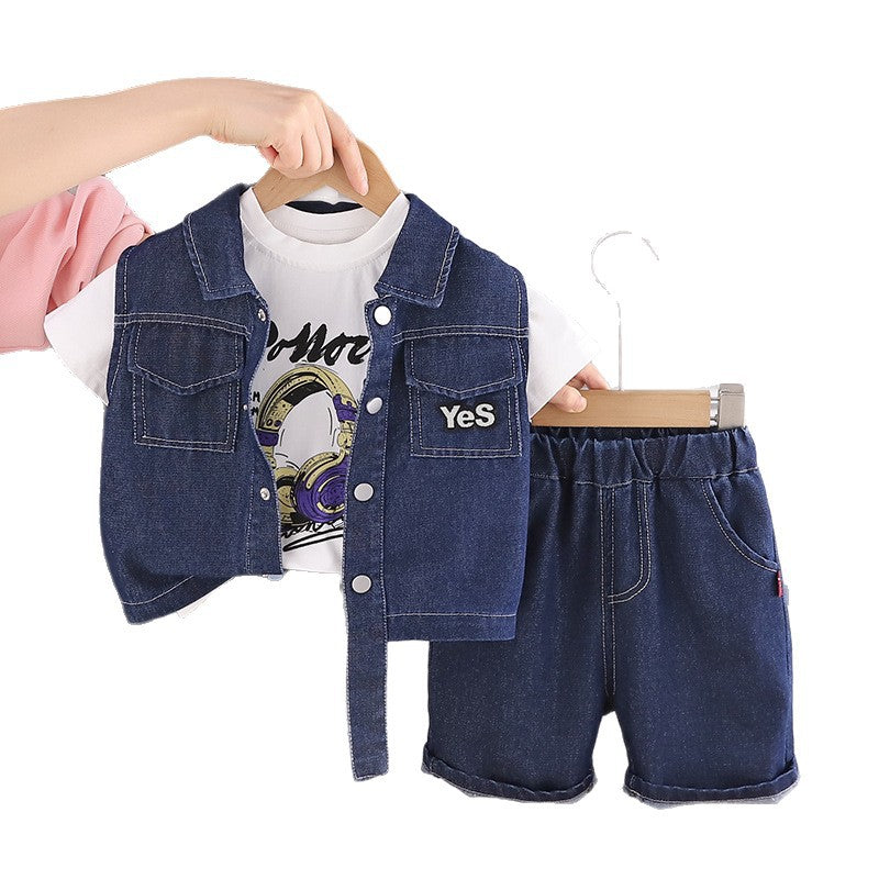 Baby summer denim vest three piece set