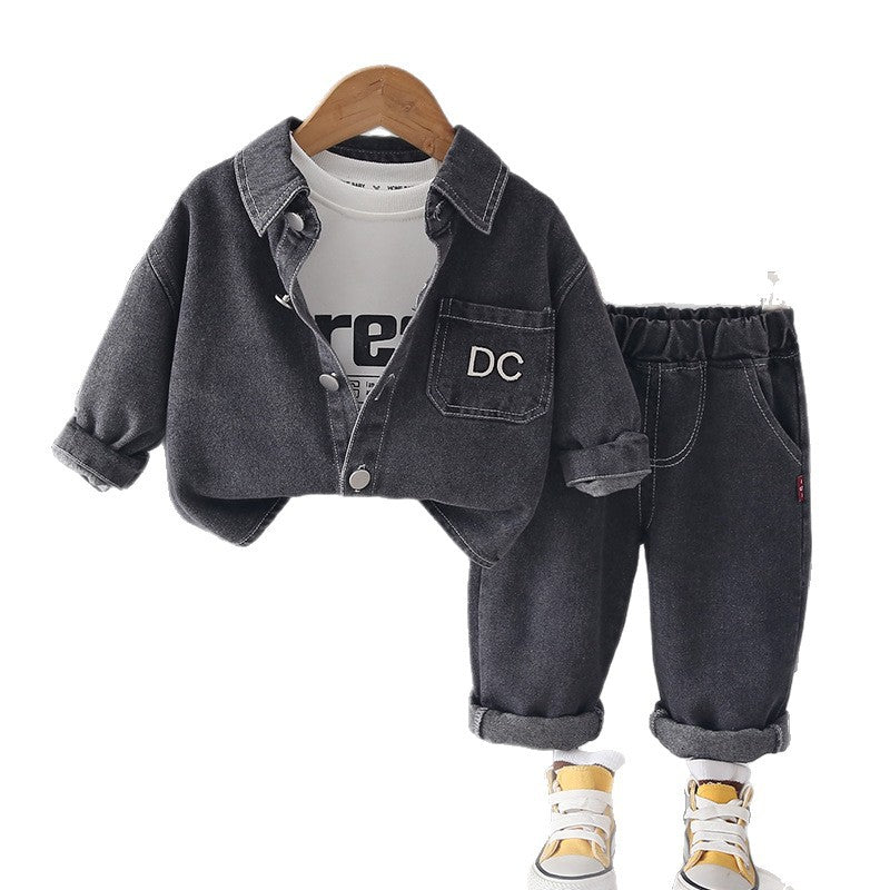 Spring and Autumn Clothing Baby Children's Coat Baby Cowboy Long Sleeve Three Piece Set