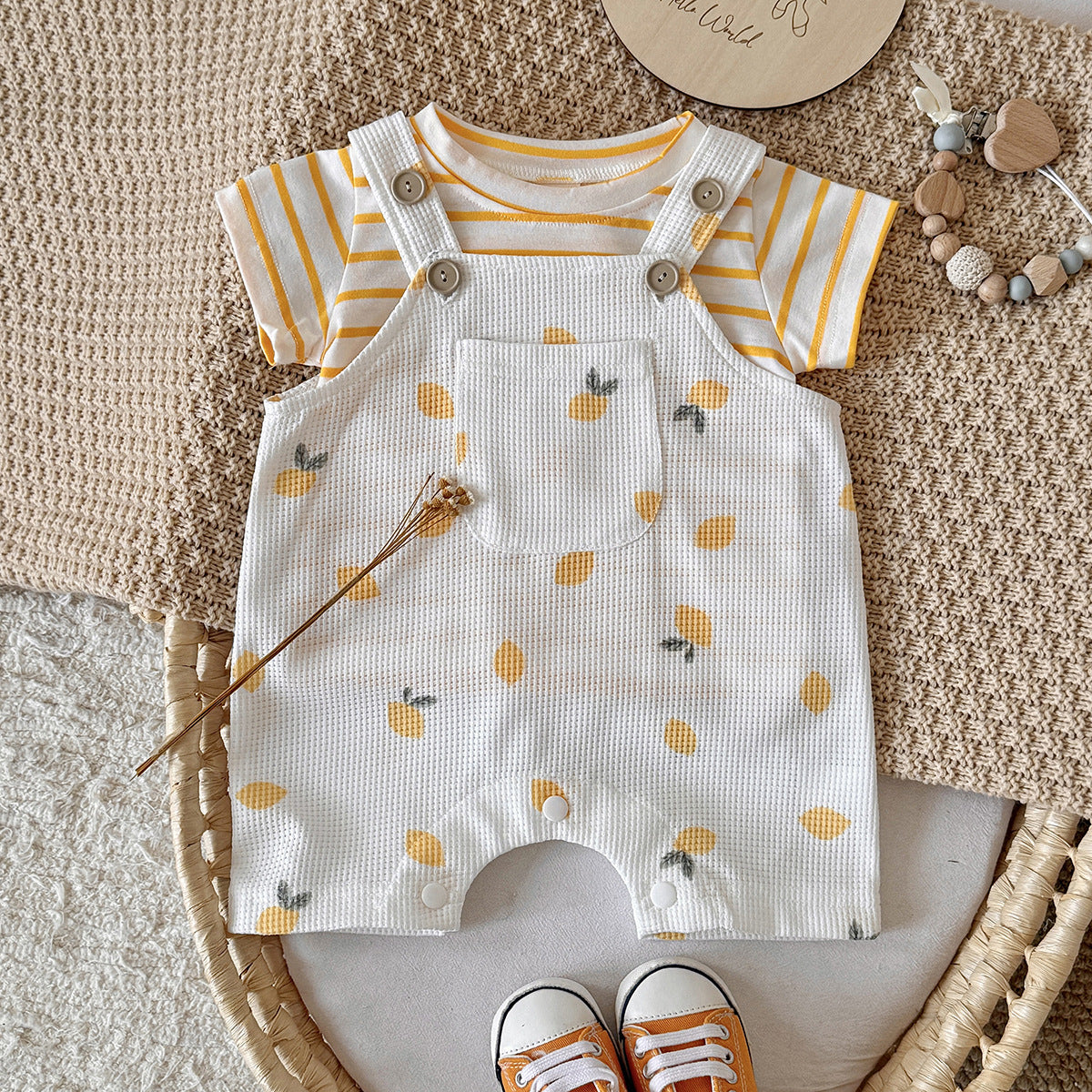 Cute Baby  Lightweight Stripe Print Romper, Fresh Orange Pattern Newborn Baby Clothes