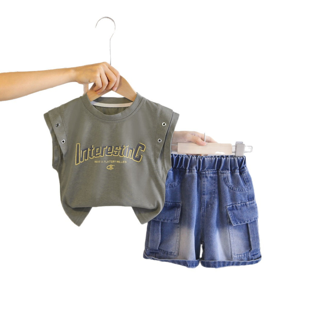 Baby summer style baby children's thin vest shorts two-piece set