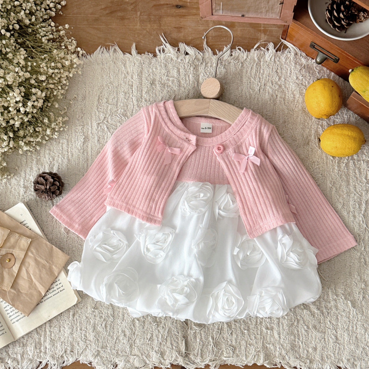 Baby Girl Floral Cardigan & Princess Skirt 2-Piece Set