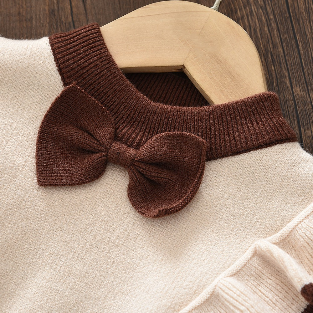 Girls' Charming Knitted Sweater & Pleated Skirt Princess Two-Piece Set