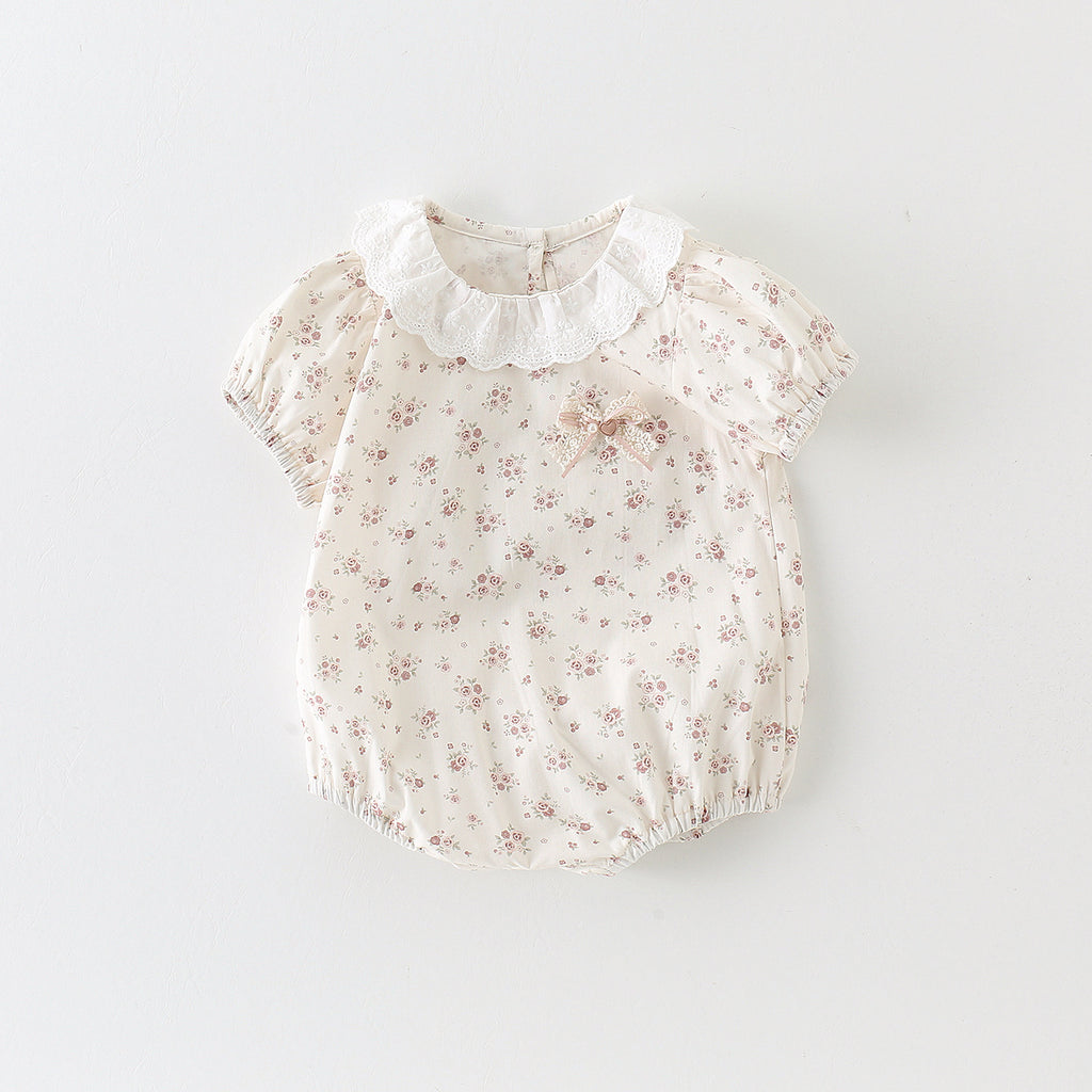 Baby Girl Floral Print Romper, Baby Girl Triangular Crawling Suit