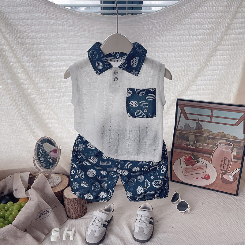 Baby sleeveless polo shirt two-piece set