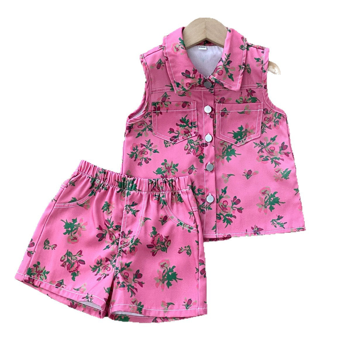 Cute Sleeveless Printed Top with Shorts Two-Piece Set for Girls Summer Fashion Kids Outfit