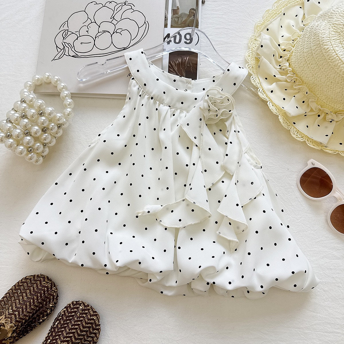 Summer Girls' Outfit Set Polka Dot Strapless Sleeveless Top and Shorts  Two-Piece Set Fashionable