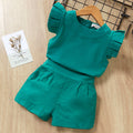 Girls' Flutter Sleeve Crop Top & Solid Color Shorts Two-Piece Set