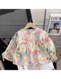 Girls Watercolor Floral Print Peplum Blouse