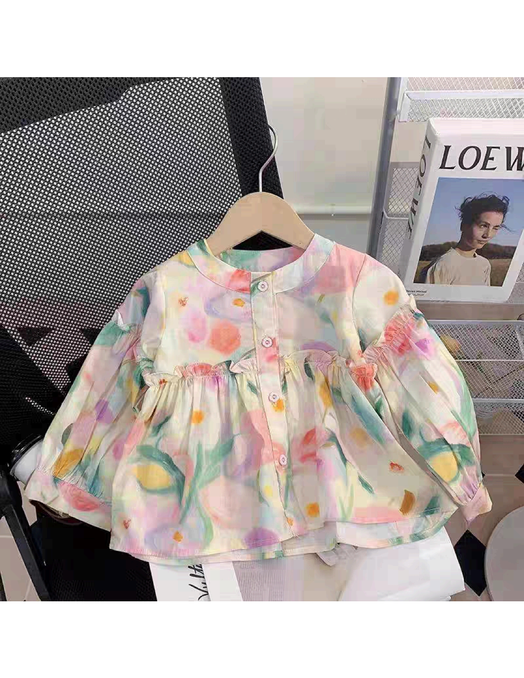 Girls Watercolor Floral Print Peplum Blouse