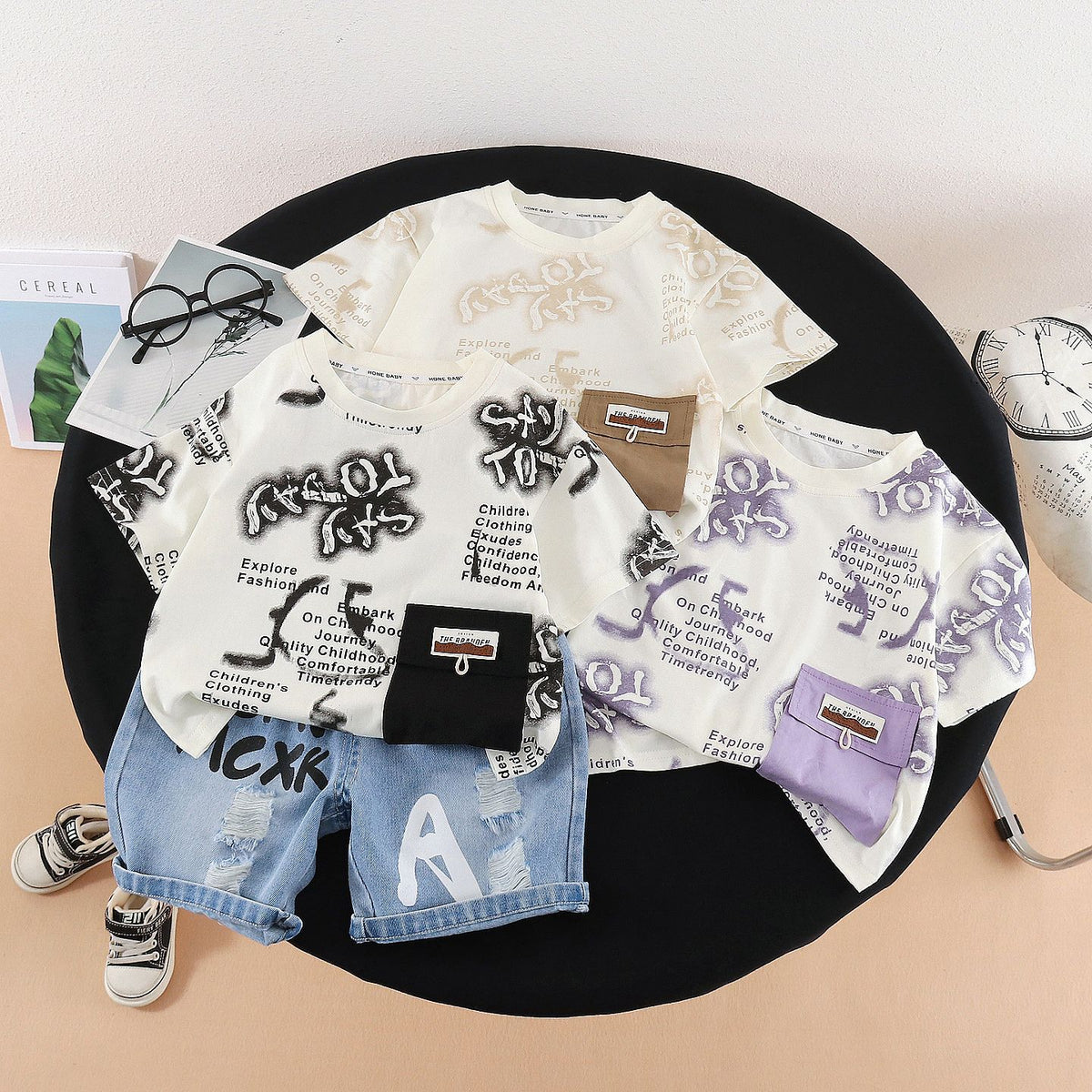 Letter short sleeved two-piece baby outfit