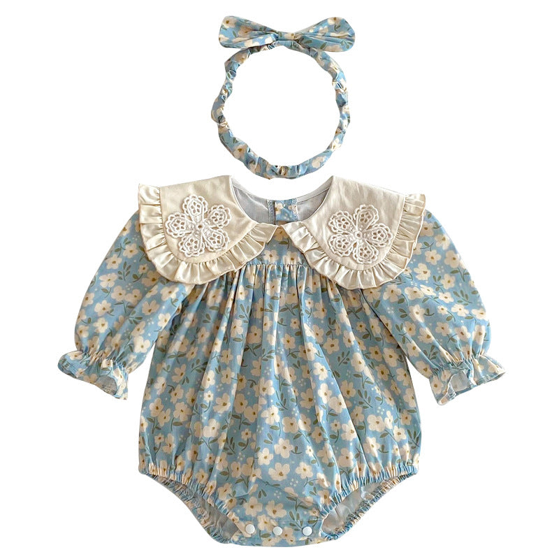 Autumn Baby Clothes Sweet Floral Baby Girl Romper Long Sleeve Dress With Peter Pan Collar Sister Set