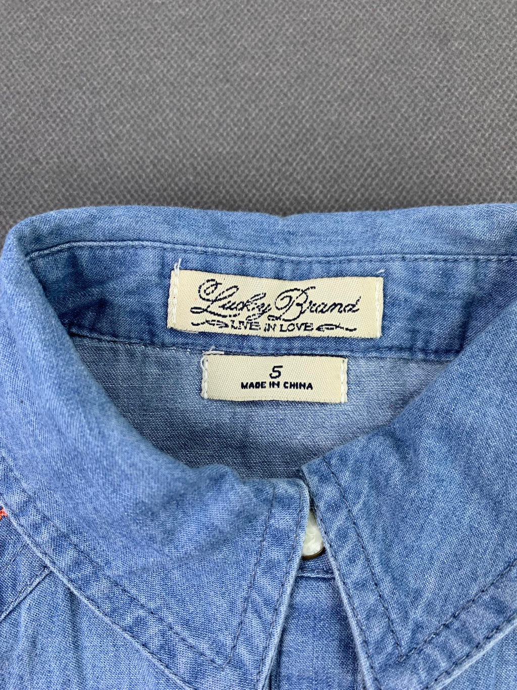 Lucky Brand Girls' Long-Sleeve Denim Shirt, 100% Cotton Denim Fabric, Soft Fabric.