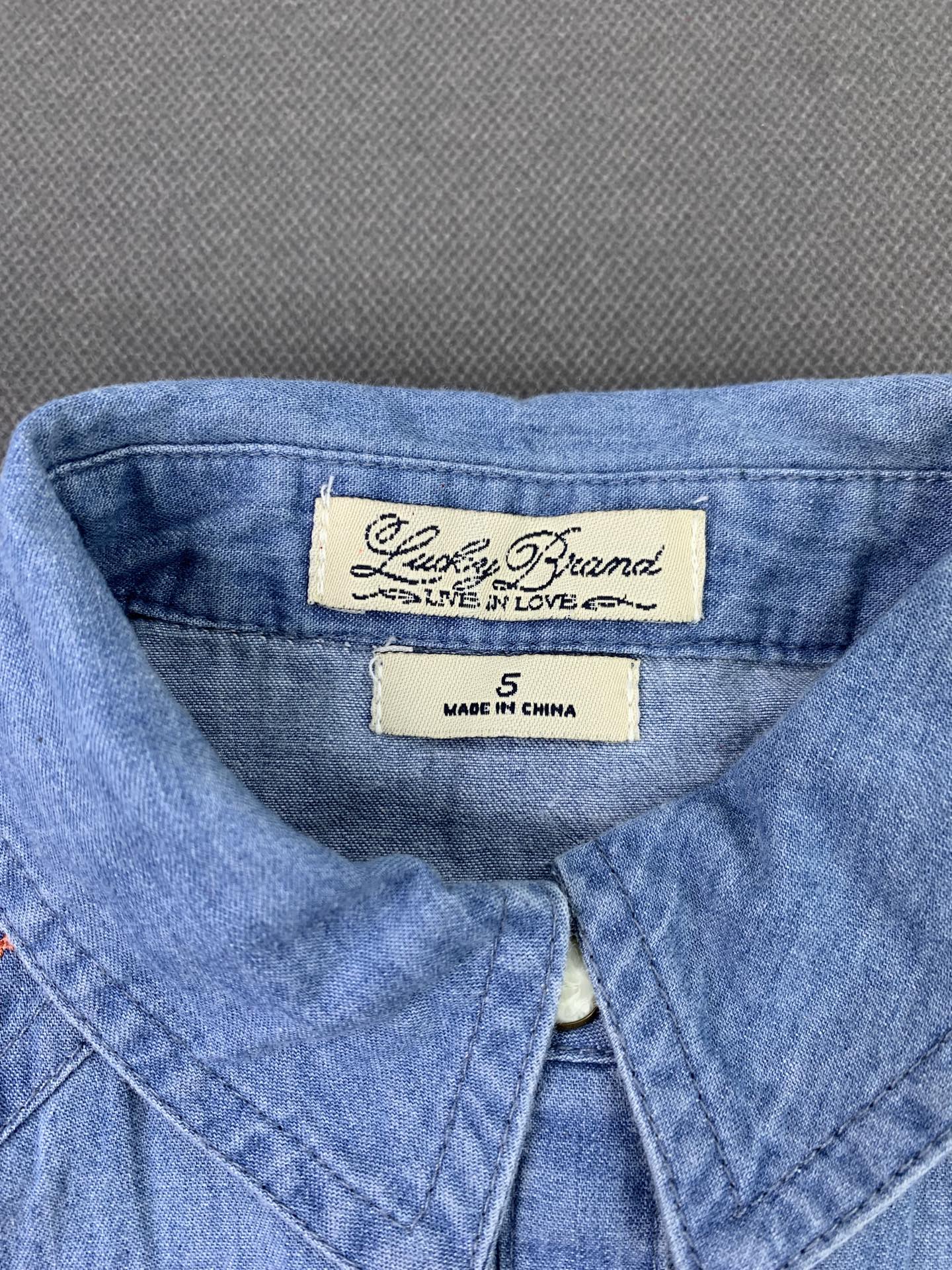 Lucky Brand Girls' Long-Sleeve Denim Shirt, 100% Cotton Denim Fabric, Soft Fabric.