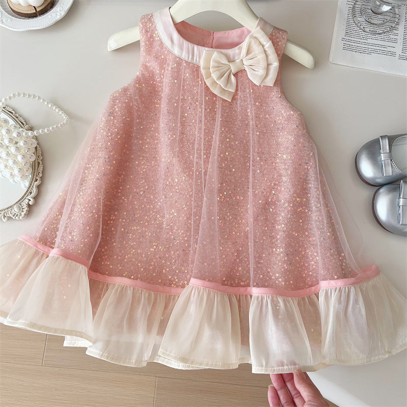 Girls' Summer Dress Fashionable Sleeveless Princess Dress for Kids Child's Strap Dress