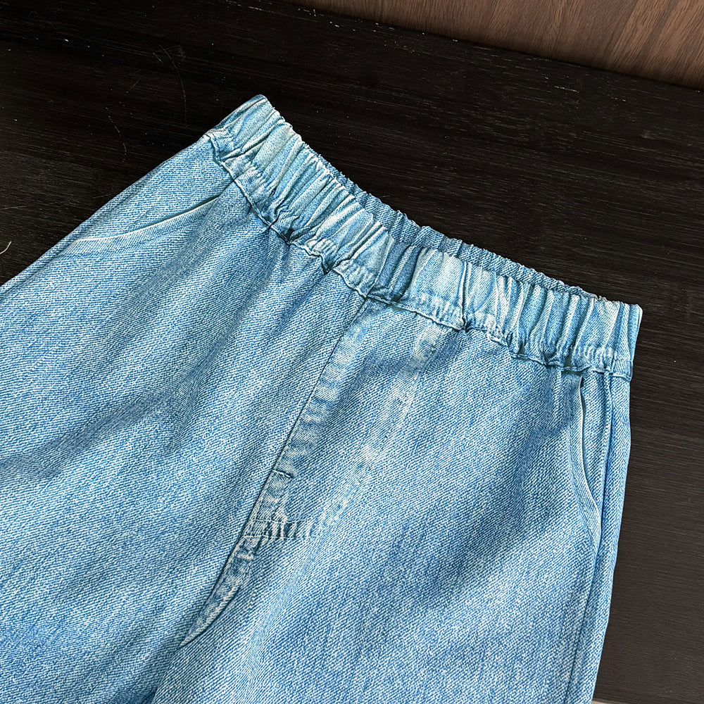 Girls' Blue Sleeveless Top & Pants Korean Style Two-Piece Set
