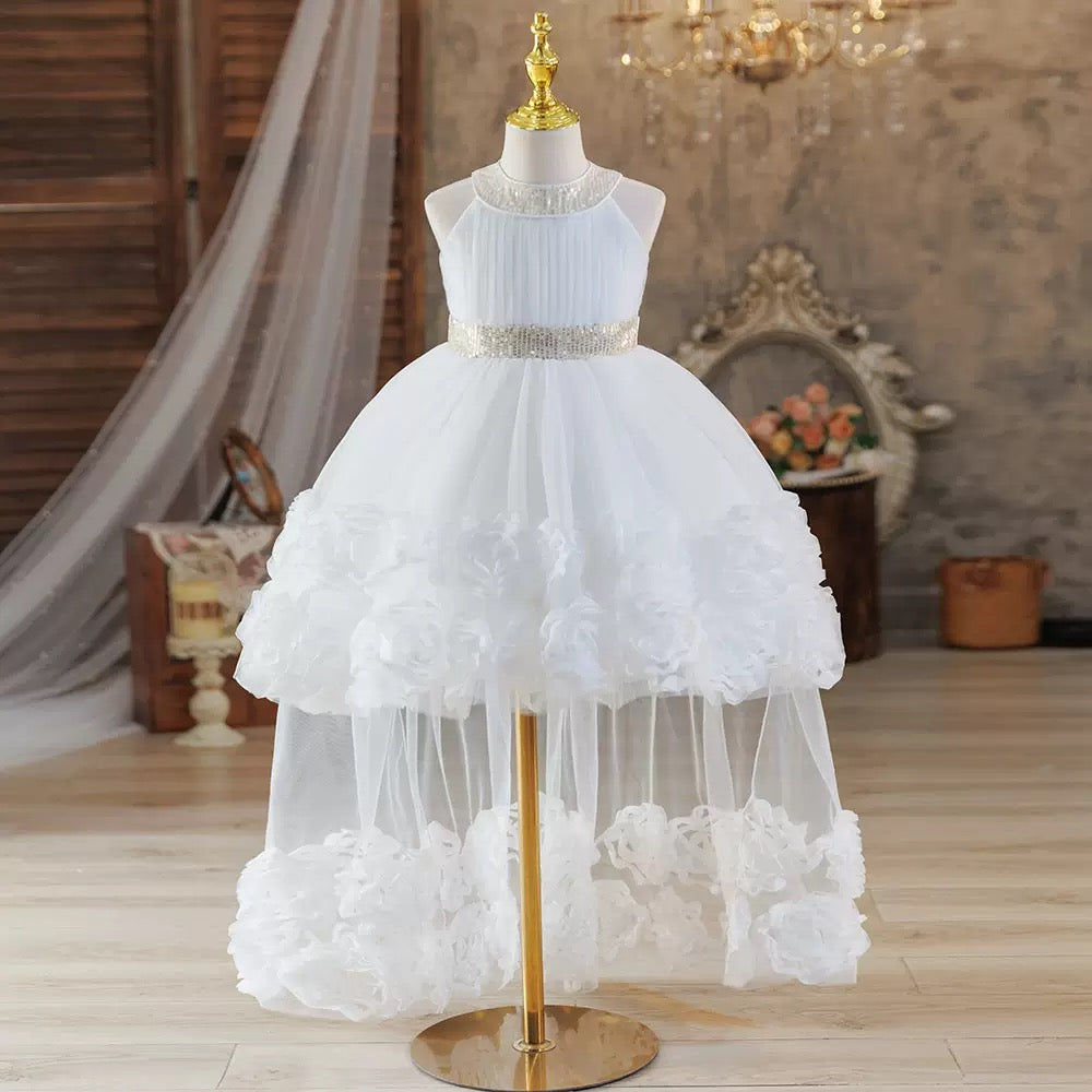 Elegant Girls Princess High-Low Party Dress with Floral Rose Details and Sparkling Sequin Waist – Special Occasion Formal Dress 👗. MOQ 100 | 10 each color . Unit price $9