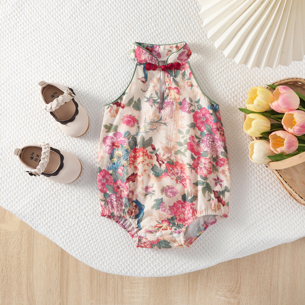 New Retro Printed Baby Summer Outfit Newborn Clothes Sleeveless Baby Romper 3D Heart Baby Clothing