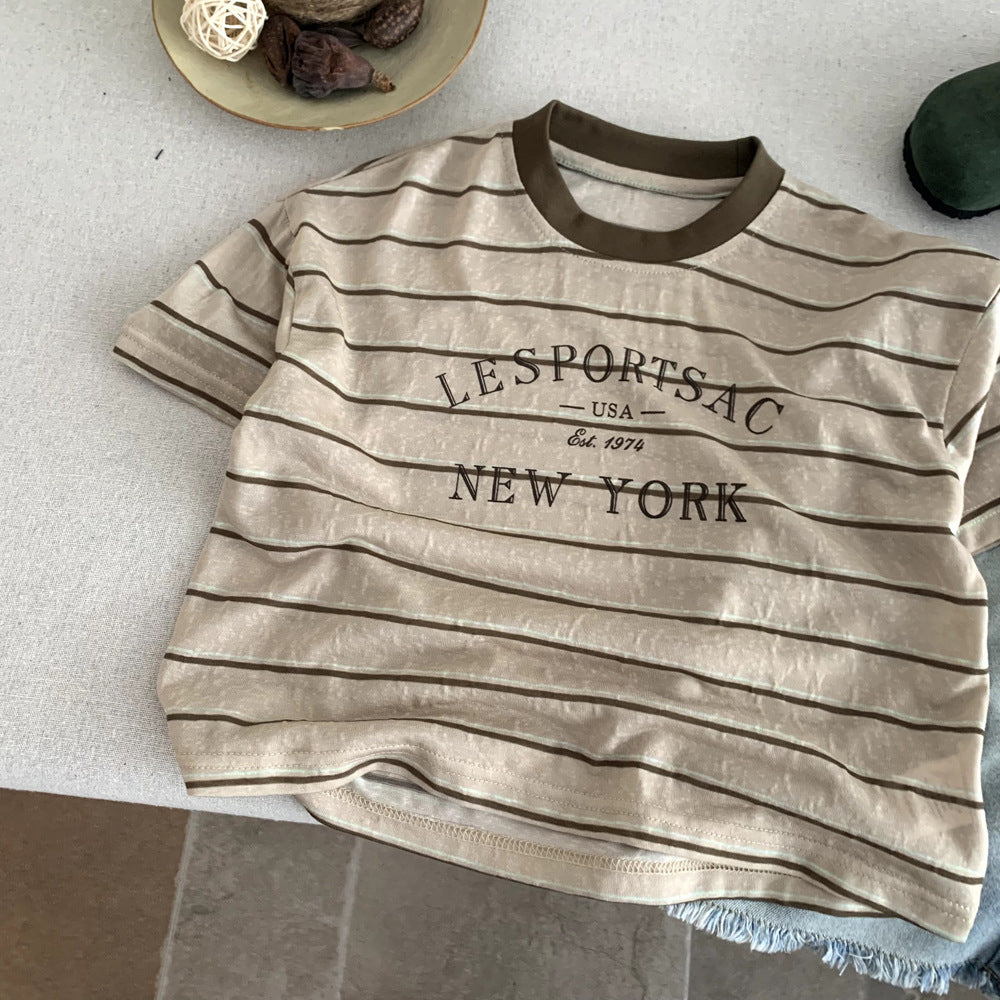 Summer baby half sleeved boy striped top