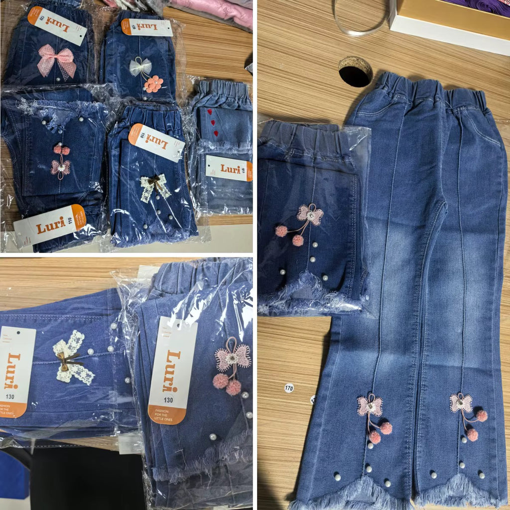 Girls' Embroidered Denim Jeans – Mixed Styles & Sizes | MOQ 50 Units | Unit Price $5.50