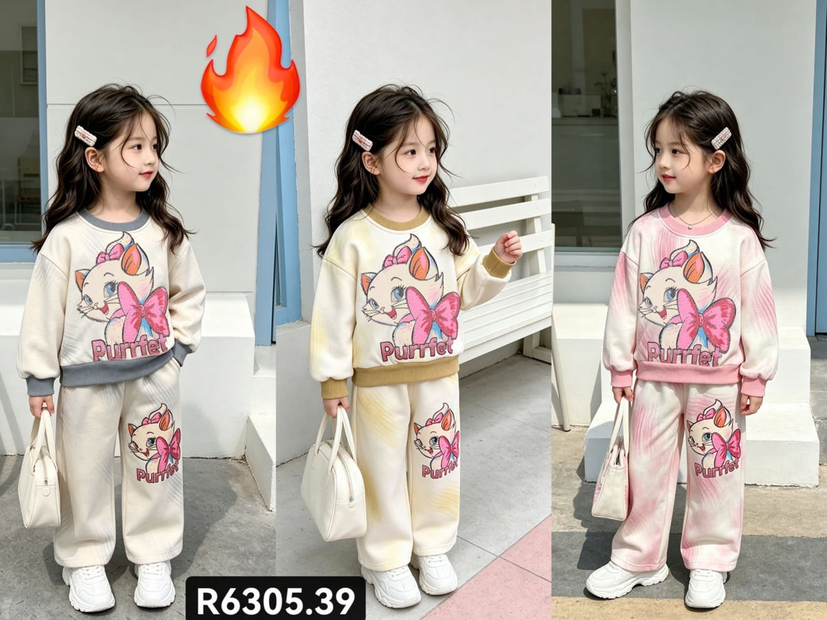 Girls Purrfect Cat 2-Piece Tracksuit Set | Pack 12 | 12.50 /sets | MOQ 3 Packs