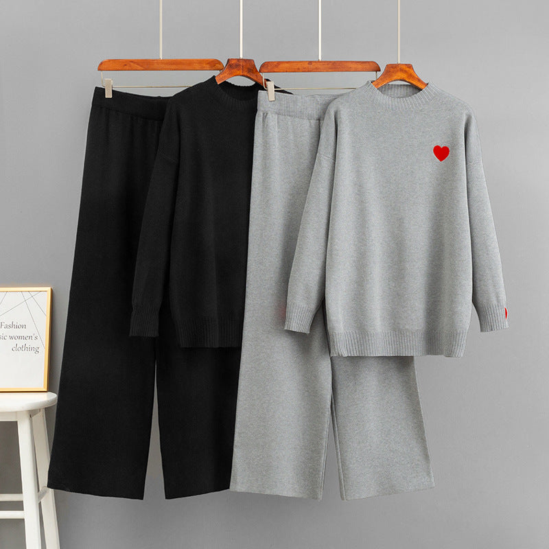 Long sleeved wide leg pants two-piece set for women