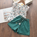 Girls' Small Floral Flutter Sleeve Top & Solid Shorts Two-Piece Set
