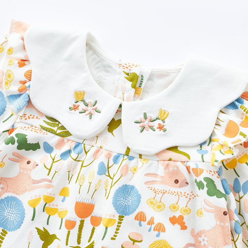 Baby Long Sleeve Outfit Spring Girls' Baby Two-Piece Floral Spring Kids Knit