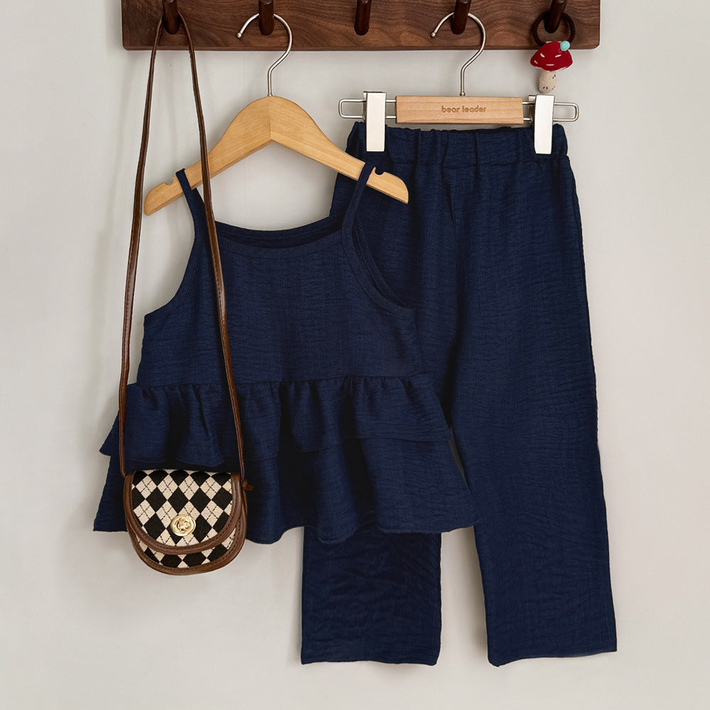 Cute Two-Piece Set for Girls Summer Casual Crop Top and Wide Leg Pants Outfit Kids Clothing