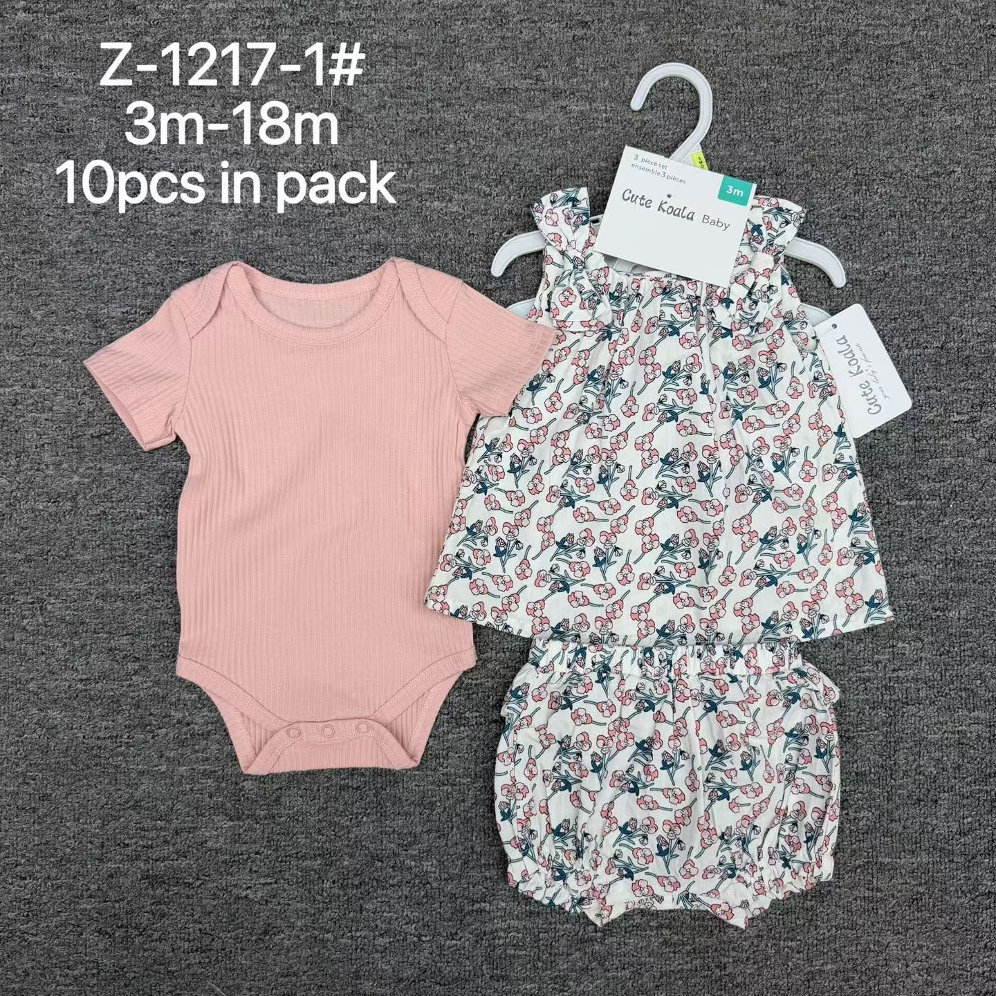 Baby Girl Floral 2-Piece Set – Wholesale | $11/Set | Style Z-1217 | MOQ 1 Pack (10 Pcs) | Sizes 3M-18M
