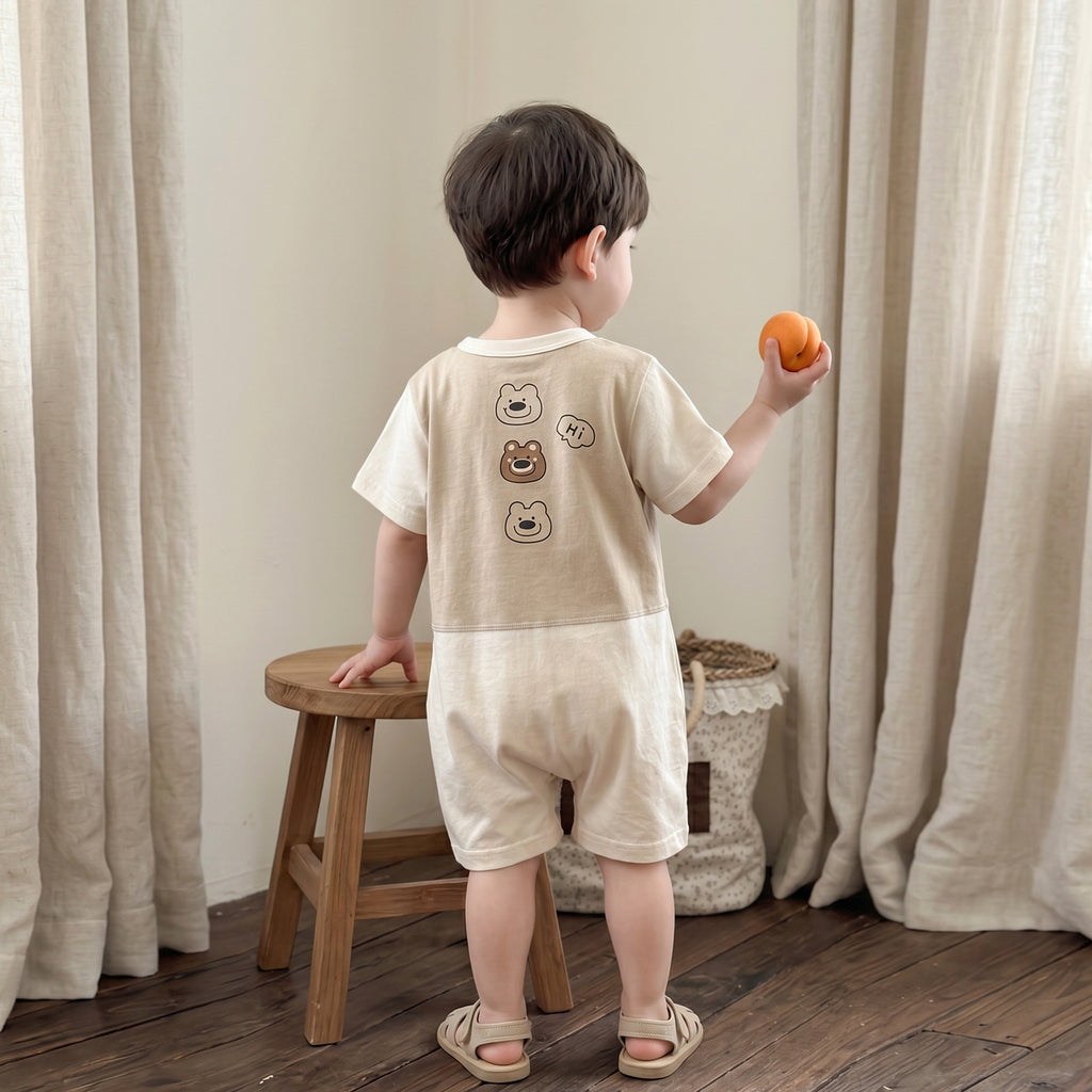 Baby Short Sleeve Romper Cartoon Bear Summer Breathable Lightweight Casual Boy Baby Onesie