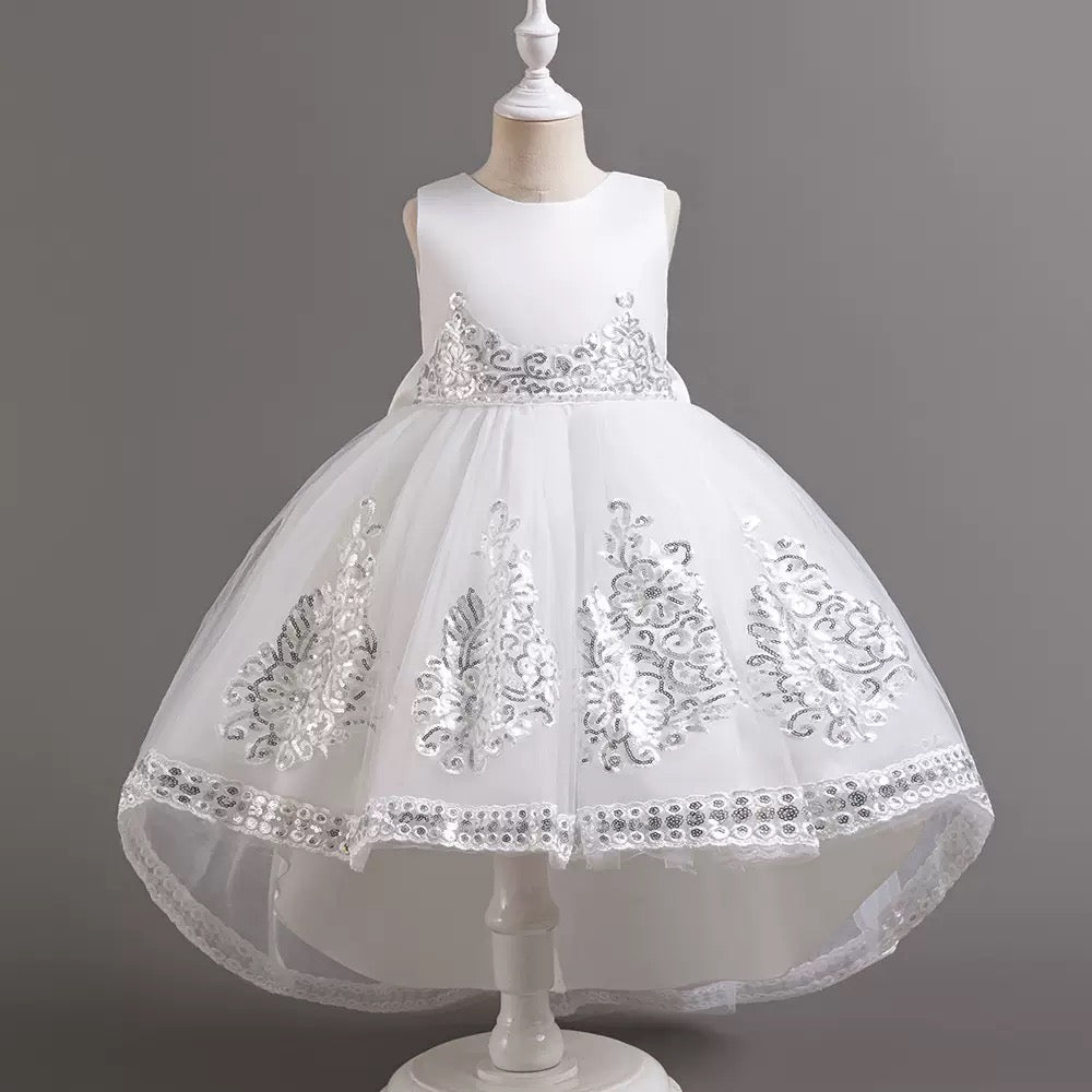 Wholesale Girls Elegant High-Low Princess Party Dress with Gold Embroidery – MOQ 50 Mixed Colors – 10 Pieces Per Color – $8 Each