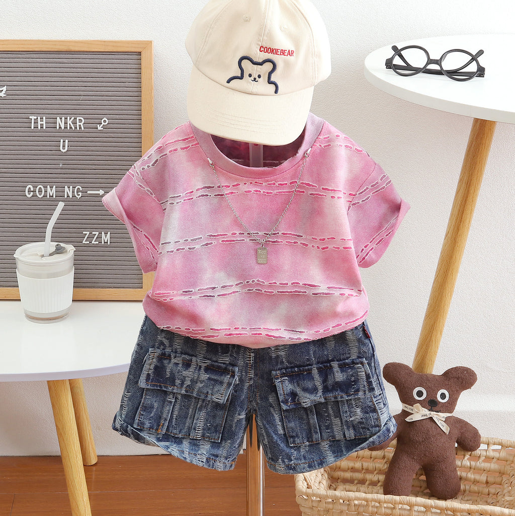 Baby tie dye baby casual short sleeved shorts two-piece set
