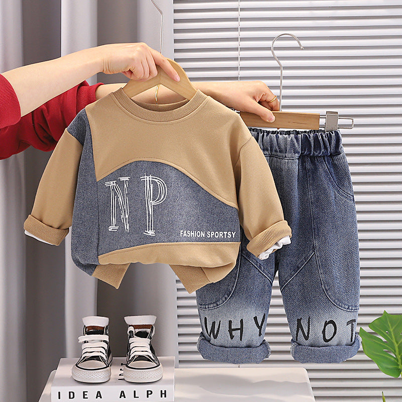 Boys’ Lifestyle “WHY NOT” 2-Piece Sweatshirt & Denim Pants Set. Set price $15 MOQ 24 per color .