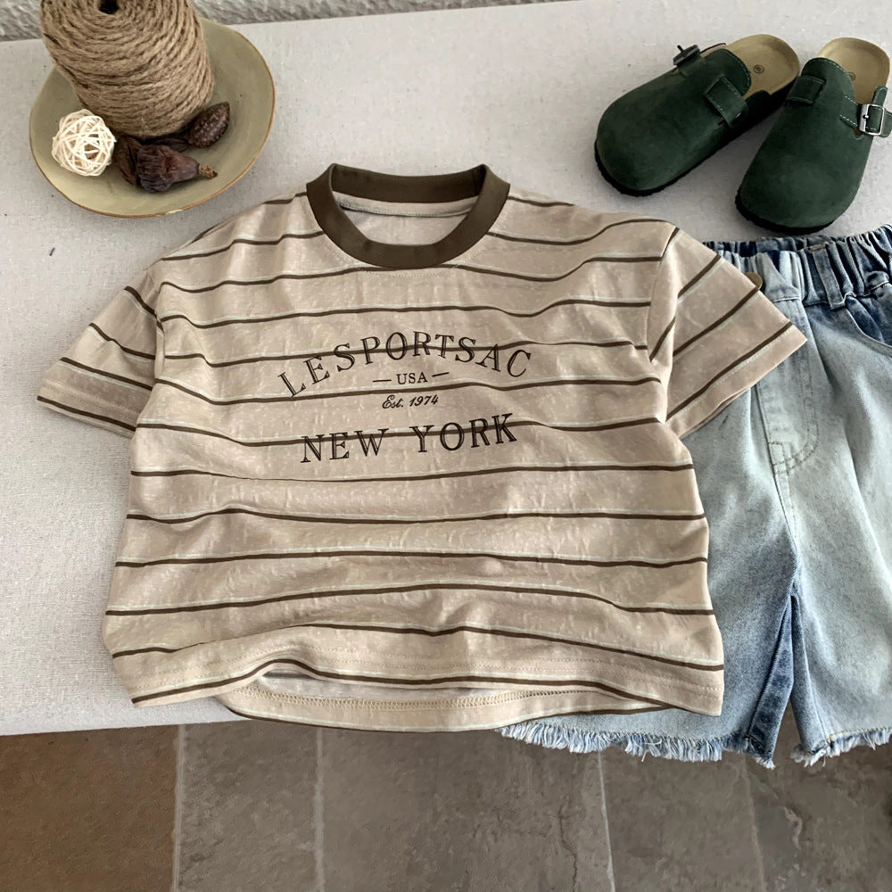Summer baby half sleeved boy striped top