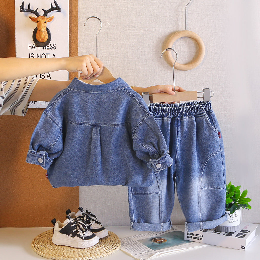 Baby autumn denim long sleeved three piece set baby children's clothing