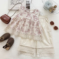 Girls Floral 2-Piece Set | Sleeveless Lace Top & Wide Leg Pants (90–150cm)