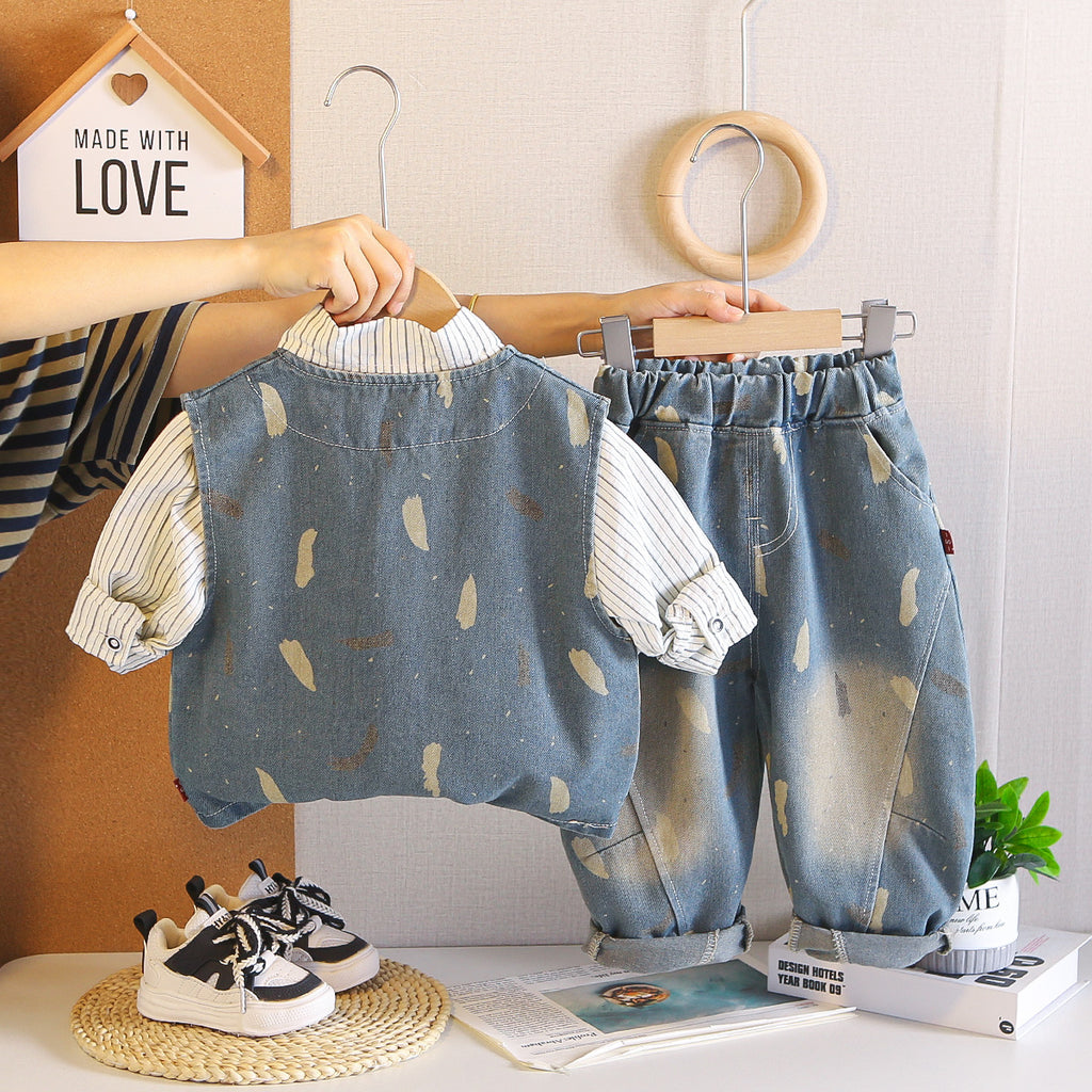 Baby Cowboy Vest Baby Long Sleeve Three Piece Set